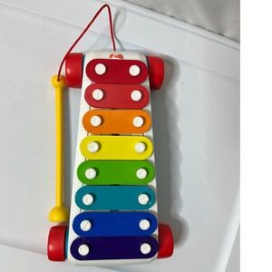 Fisher Price Pull‎ Along Xylophone Toy Rainbow Keys Music Learning Wheels